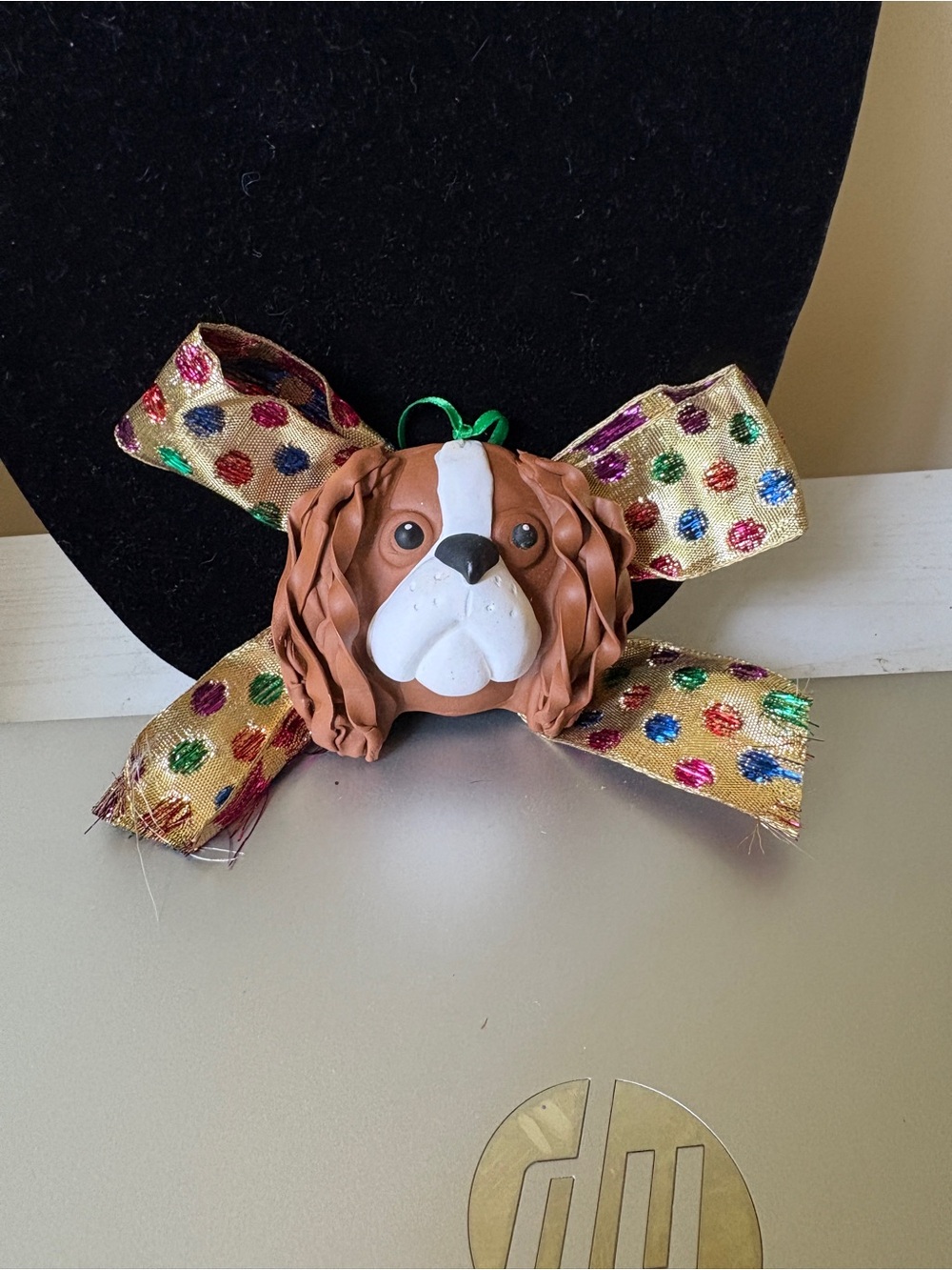 Handmade Cavalier King Charles Dog Ornament with Festive Ribbon